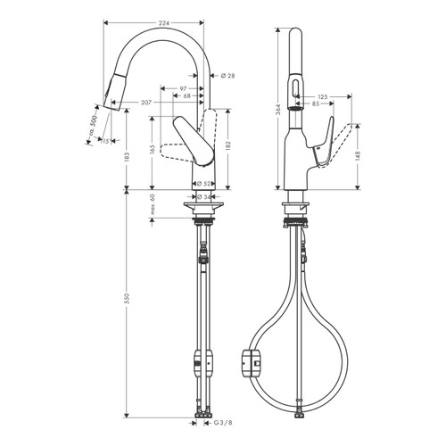 Immagine di Hansgrohe M42 miscelatore cucina monocomando 180, doccetta estraibile, 2 jet, finitura cromo 71801000