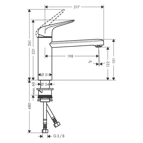 Immagine di Hansgrohe M42 miscelatore cucina monocomando 120, 1 jet, finitura cromo 71806000