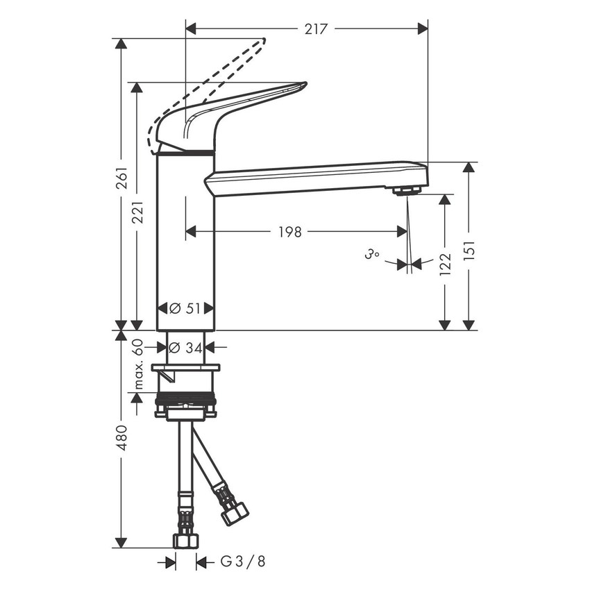 Immagine di Hansgrohe M42 miscelatore cucina monocomando 120, 1 jet, finitura cromo 71806000