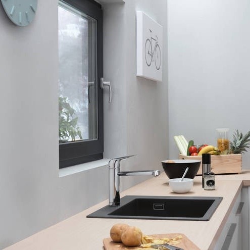 Immagine di Hansgrohe M42 miscelatore cucina monocomando 120, installazione sotto finestra, 1 jet, finitura cromo 71807000