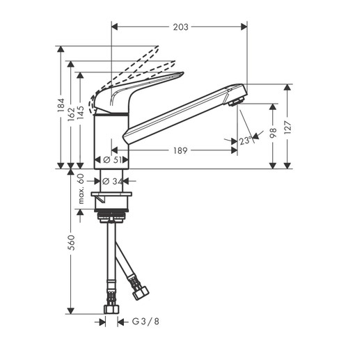 Immagine di Hansgrohe M42 miscelatore cucina monocomando 100, CoolStart, EcoSmart, 1 jet, finitura cromo 71809000