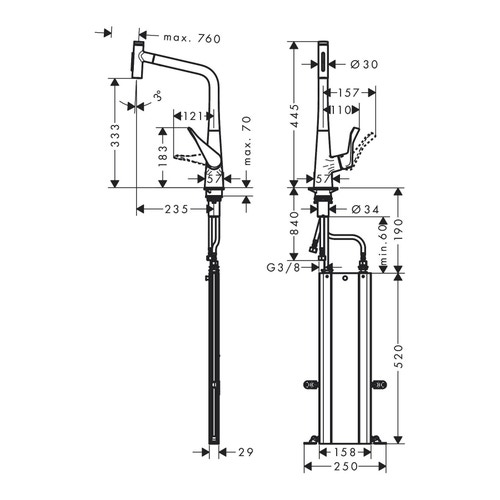 Immagine di Hansgrohe M71 miscelatore cucina monocomando 320, doccetta estraibile, 2 jet, sBox, finitura cromo 73816000
