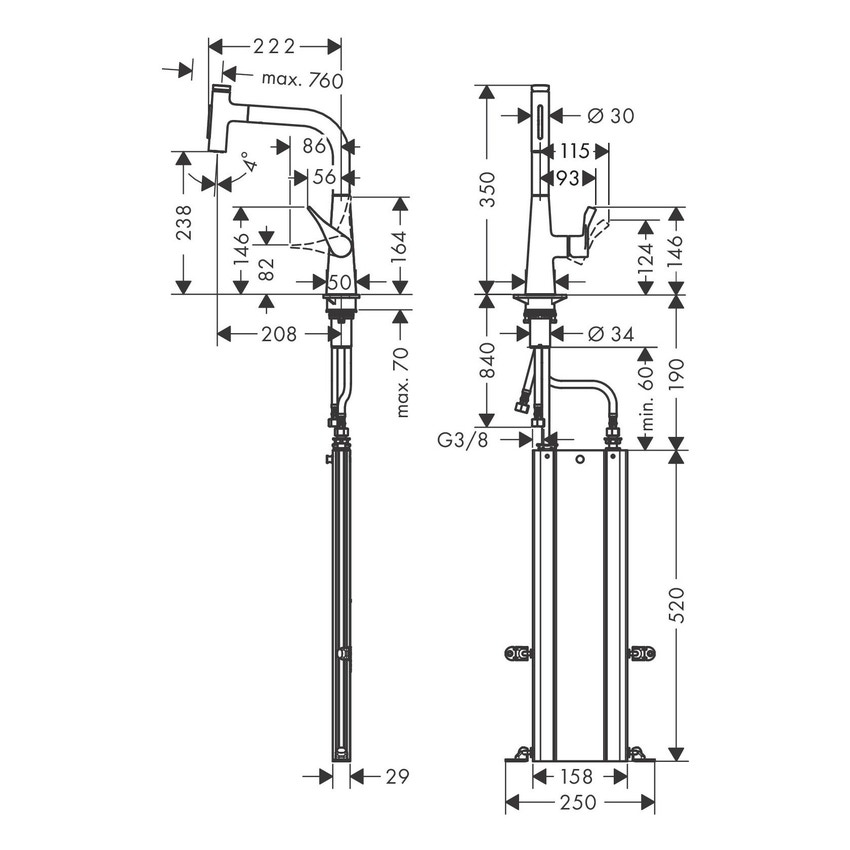 Immagine di Hansgrohe M71 miscelatore cucina monocomando 240, doccetta estraibile, 2 jet, sBox, finitura cromo 73817000