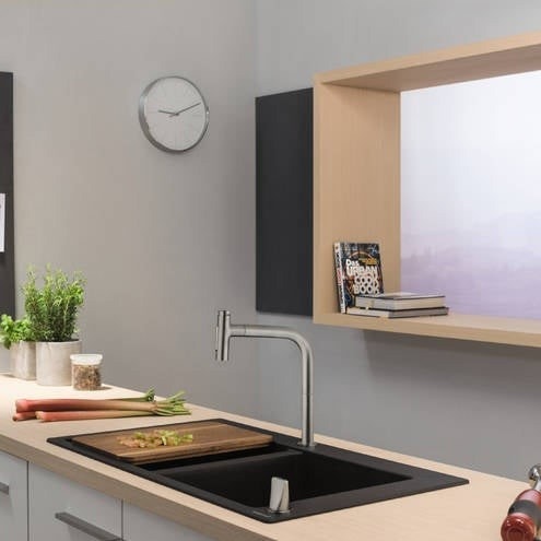 Immagine di Hansgrohe M71 rubinetteria cucina 2 fori 200, doccetta estraibile, 2 jet, sBox, finitura cromo 73818000