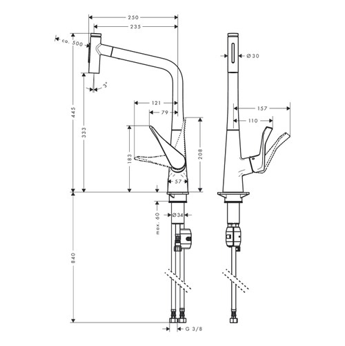 Immagine di Hansgrohe M71 miscelatore monocomando da cucina 320, bocca estraibile, 2 jet, finitura cromo 73820000