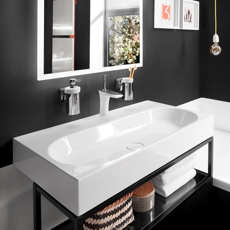 Immagine di Kaldewei CENTRO lavabo da appoggio, L.60 P.50 cm, monoforo, senza troppopieno, altezza bordo 12 cm, colore bianco alpino 903006013001