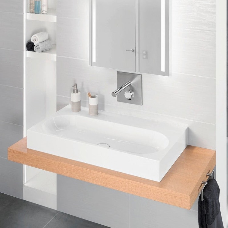 Immagine di Kaldewei CENTRO lavabo da appoggio, L.60 P.50 cm, senza foro, senza troppopieno, altezza bordo 12 cm, colore bianco alpino 903006003001