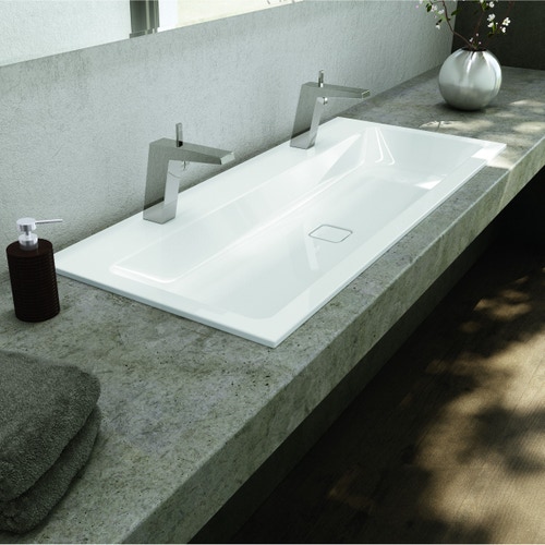 Immagine di Kaldewei CONO lavabo doppio da semincasso L.120 P.50 cm, 2 fori, senza troppopieno, colore bianco alpino 901806043001