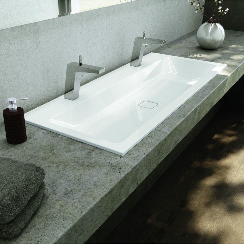 Immagine di Kaldewei CONO lavabo doppio da semincasso L.120 P.50 cm, 2 fori, senza troppopieno, colore bianco alpino 901806043001