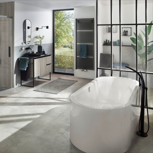 Immagine di Kaldewei MEISTERSTÜCK CENTRO DUO OVAL vasca L.180 P.80 cm, in acciaio smaltato, con colonna di scarico KA 4041, colore bianco alpino 200240413001