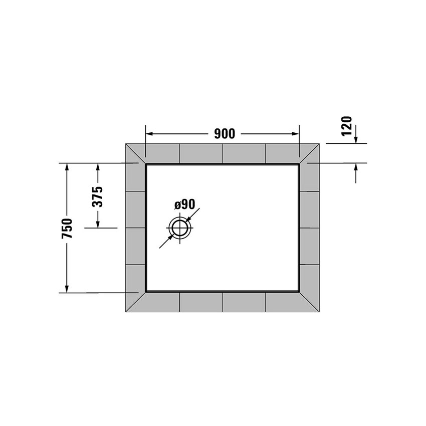 Immagine di Duravit TEMPANO piatto doccia filo pavimento rettangolare L.90 P.75 cm, con foglio impermeabile premontato e Antislip, colore bianco finitura lucido 720191000000001
