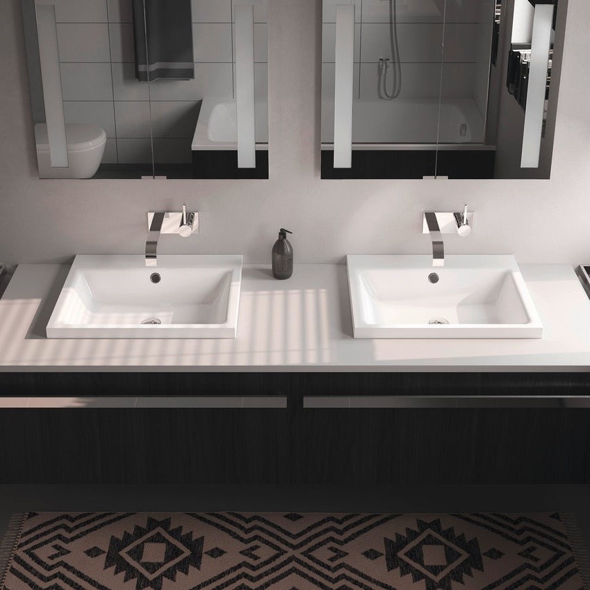 Immagine di Kaldewei PURO lavabo da appoggio 46 cm, altezza bordo 4 cm, senza foro, con troppopieno, colore bianco alpino 900306003001