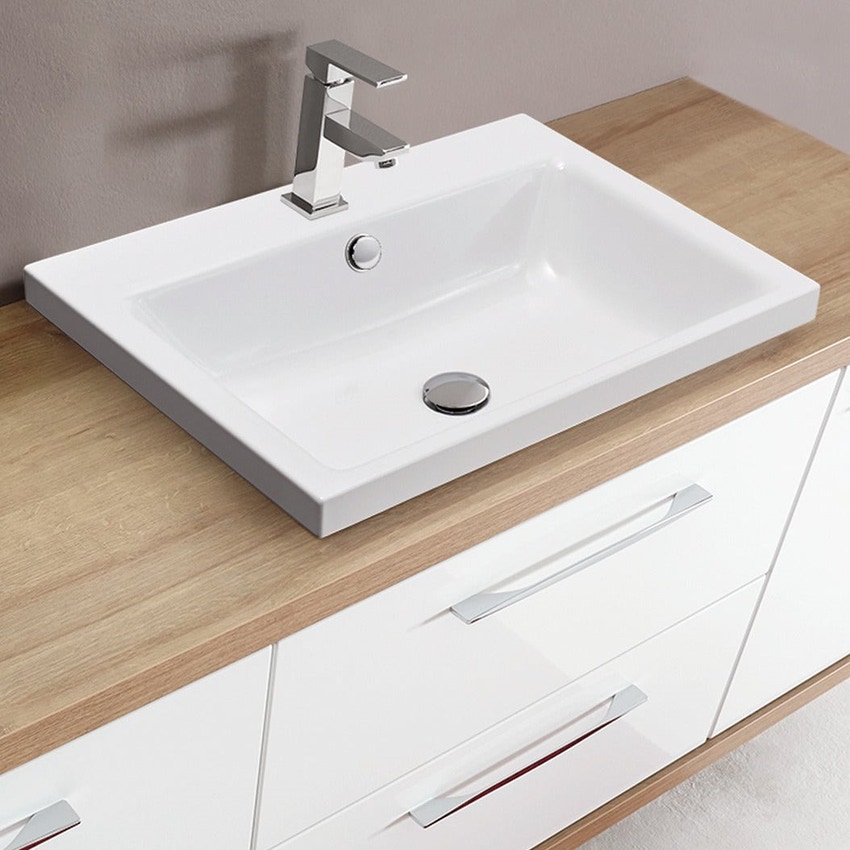 Immagine di Kaldewei PURO lavabo da appoggio L.60 P.46 cm, altezza bordo 4 cm, monoforo, con troppopieno, colore bianco alpino 900406013001