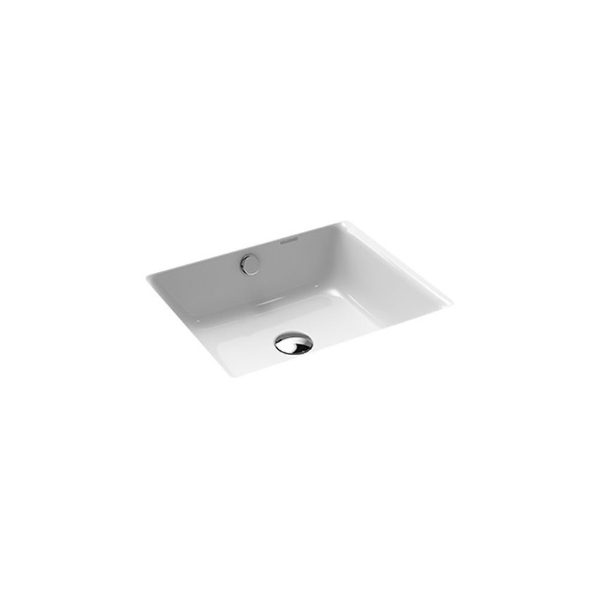 Immagine di Kaldewei PURO lavabo da sottopiano L.46 P.38,5 cm, senza foro, con troppopieno, colore bianco alpino 900906003001