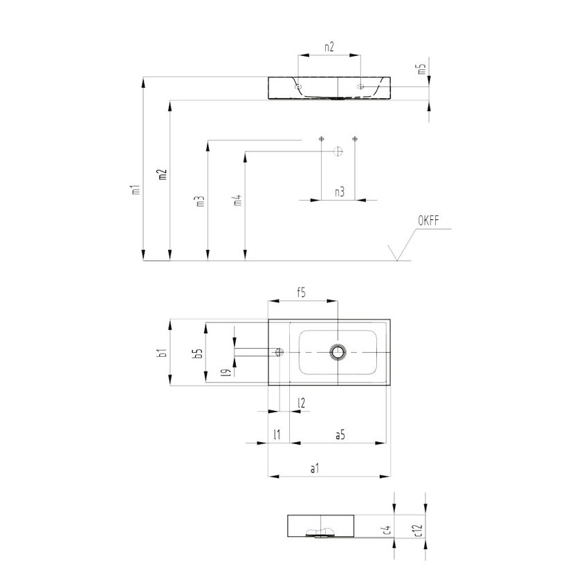 Immagine di Kaldewei PURO lavabo da parete L.55 P.30 cm, versione destra, monoforo, senza troppopieno, colore bianco alpino 901206303001