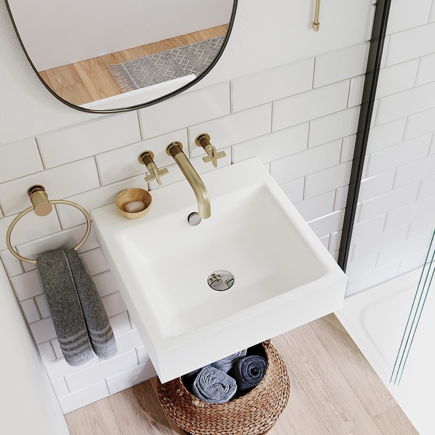 Immagine di Kaldewei PURO lavabo da parete 46 cm, senza foro, con troppopieno, colore bianco alpino 901306003001