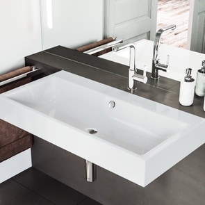 Immagine di Kaldewei PURO DOPPIO lavabo da parete L.120 P.46 cm, senza foro per rubinetteria, con troppopieno, colore bianco alpino 906806043001