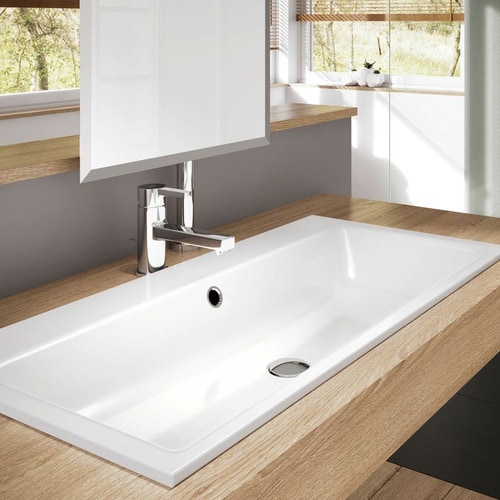 Immagine di Kaldewei PURO lavabo doppio da incasso L.120 P.46 cm, senza fori, con troppopieno, colore bianco alpino 907106003001