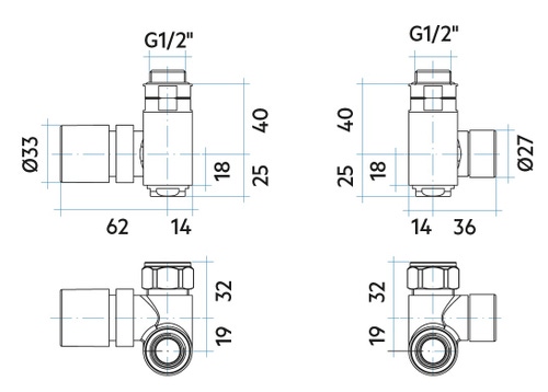 Immagine di Irsap kit valvola sinistra e detentore destro a squadro SALVASPAZIO, termostatizzabile per funzionamento misto, attacco rame/multistrato da 1/2", finitura cromo VALKITSQMISTS50