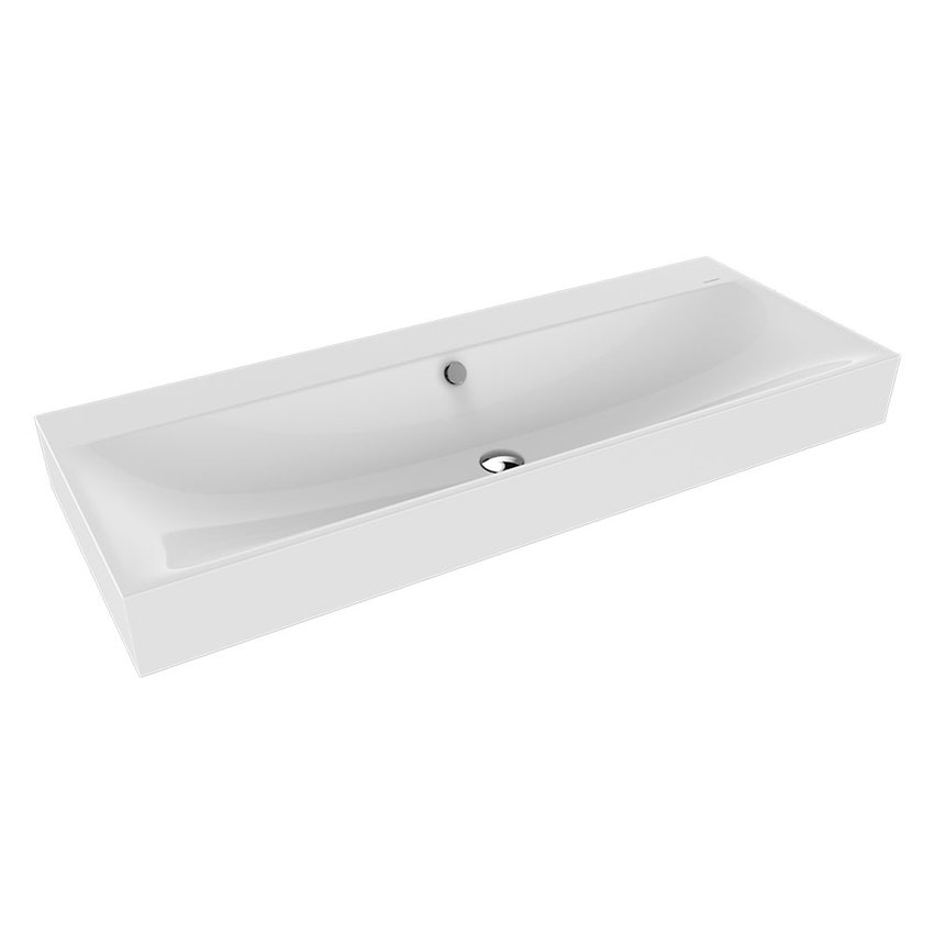 Immagine di Kaldewei SILENIO DOPPIO lavabo da appoggio L.120 P.46 cm altezza del bordo 12 cm, con due fori tripli, con troppopieno, colore bianco alpino 906406053001