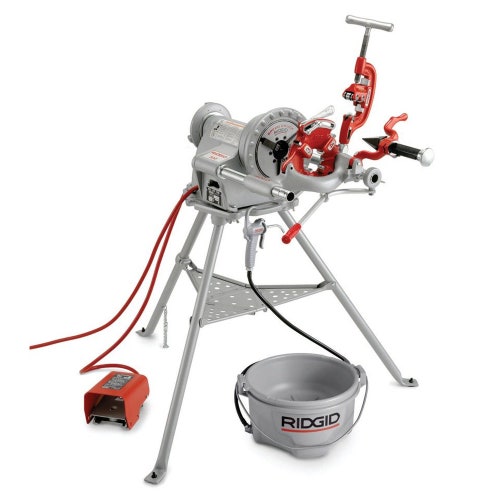 Immagine di Ridgid 300C Filettatrice completa 115 V a lubrificazione manuale, capacità 1/8"-2", dotata di testa portapettini 811A, set di pettini da 1/2"-3/4" e 1"-2", tagliatubo, carrello con leva, cavalletto e oliatore 12891