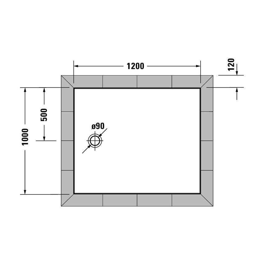 Immagine di Duravit TEMPANO piatto doccia filo pavimento rettangolare L.120 P.100 cm, con foglio impermeabile premontato e Antislip, colore bianco finitura lucido 720199000000001