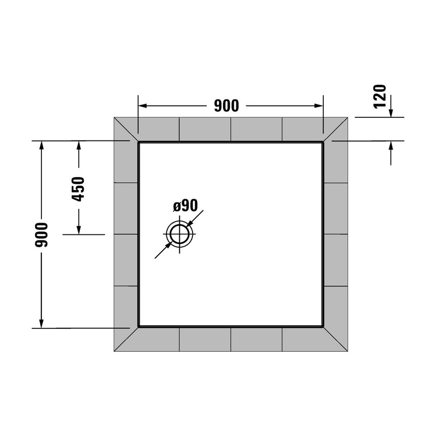 Immagine di Duravit TEMPANO piatto doccia filo pavimento quadrato 90 cm, con foglio impermeabile premontato e Antislip, colore bianco finitura lucido 720188000000001