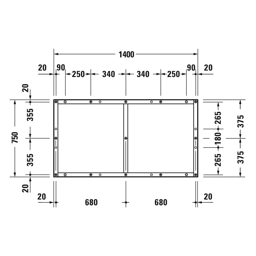 Immagine di Duravit Telaio con piedi L.140 P.75 cm, regolabili in altezza 70-100 791386000000000