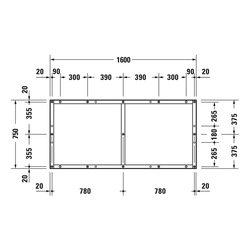 Immagine di Duravit Telaio con piedi L.160 P.75 cm, regolabili in altezza 70-100 791392000000000