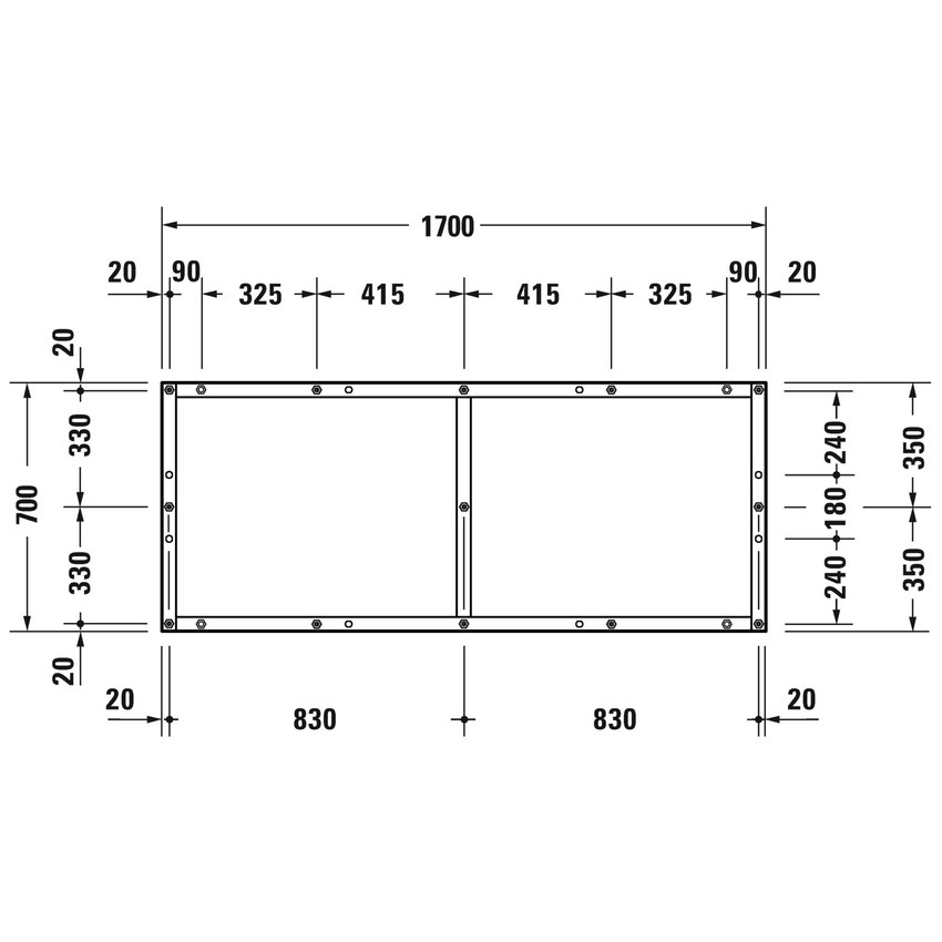 Immagine di Duravit Telaio con piedi L.170 P.70 cm, regolabili in altezza 70-100 791396000000000