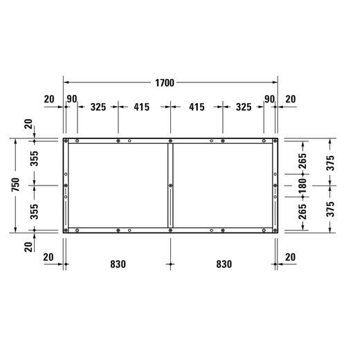 Immagine di Duravit Telaio con piedi L.170 P.75 cm, regolabili in altezza 70-100 791397000000000