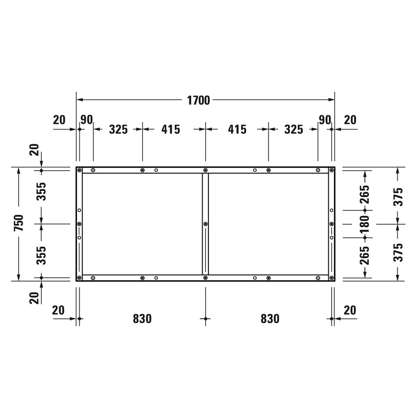 Immagine di Duravit Telaio con piedi L.170 P.75 cm, regolabili in altezza 70-100 791397000000000