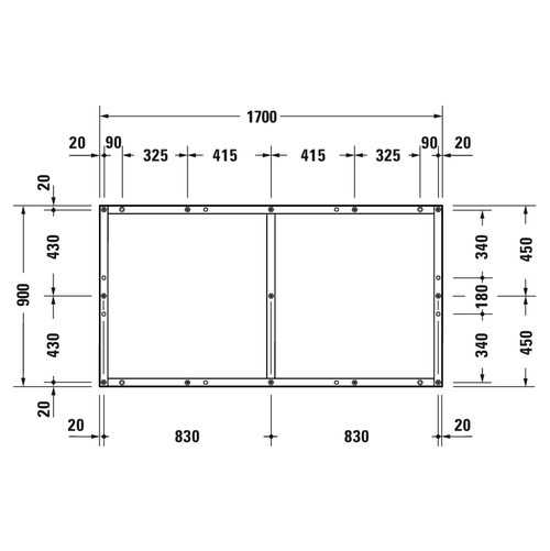 Immagine di Duravit Telaio con piedi L.170 P.90 cm, regolabili in altezza 70-100 791398000000000