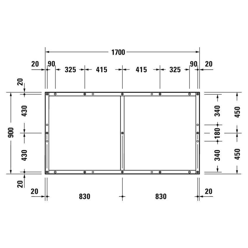 Immagine di Duravit Telaio con piedi L.170 P.90 cm, regolabili in altezza 70-100 791398000000000