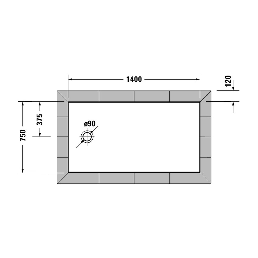 Immagine di Duravit TEMPANO piatto doccia filo pavimento rettangolare L.140 P.75 cm, con foglio impermeabile premontato e Antislip, colore bianco finitura lucido 720200000000001