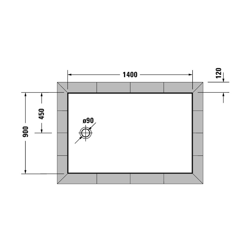 Immagine di Duravit TEMPANO piatto doccia filo pavimento rettangolare L.140 P.90 cm, con foglio impermeabile premontato e Antislip, colore bianco finitura lucido 720202000000001