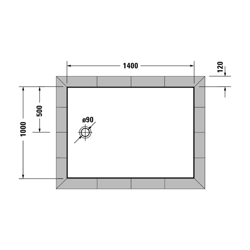 Immagine di Duravit TEMPANO piatto doccia filo pavimento rettangolare L.140 P.100 cm, con foglio impermeabile premontato e Antislip, colore bianco finitura lucido 720203000000001