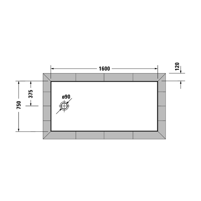 Immagine di Duravit TEMPANO piatto doccia filo pavimento rettangolare L.160 P.75 cm, con foglio impermeabile premontato e Antislip, colore bianco finitura lucido 720206000000001