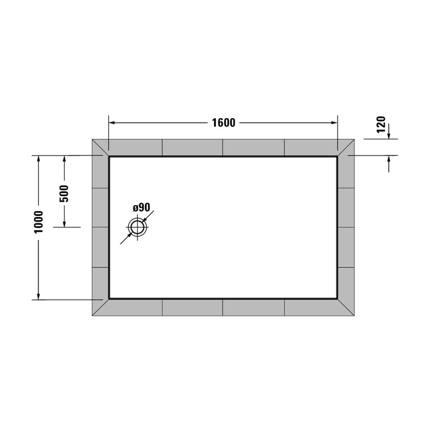 Immagine di Duravit TEMPANO piatto doccia filo pavimento rettangolare L.160 P.100 cm, con foglio impermeabile premontato e Antislip, colore bianco finitura lucido 720209000000001