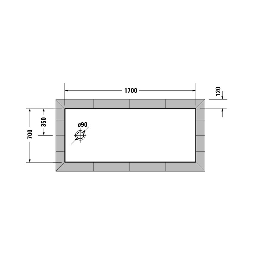 Immagine di Duravit TEMPANO piatto doccia filo pavimento rettangolare L.170 P.70 cm, con foglio impermeabile premontato e Antislip, colore bianco finitura lucido 720210000000001