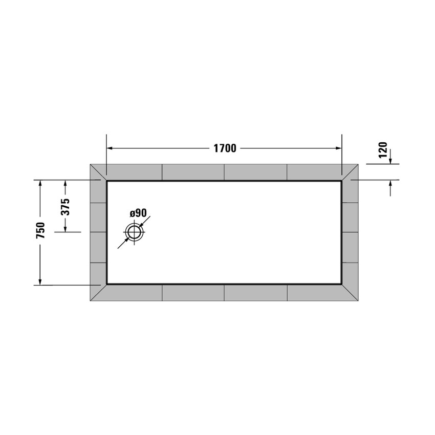 Immagine di Duravit TEMPANO piatto doccia filo pavimento rettangolare L.170 P.75 cm, con foglio impermeabile premontato e Antislip, colore bianco finitura lucido 720211000000001