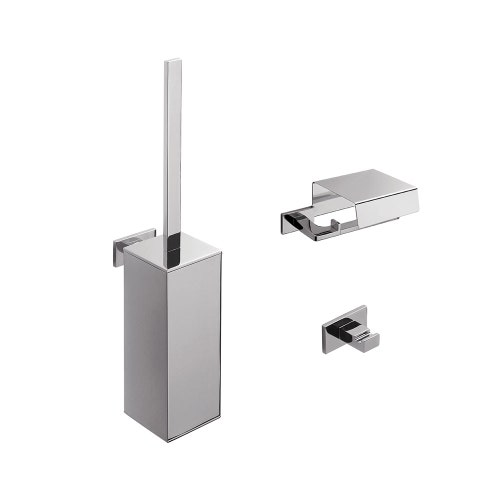 Immagine di Colombo Design LOOK set a muro con portascopino, porta rotolo coperto e appenditutto, finitura cromo SETLO002