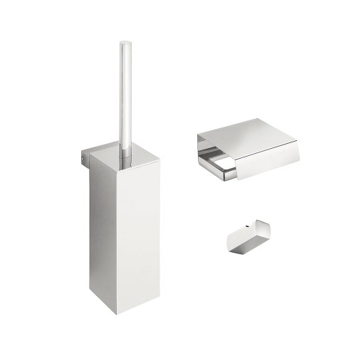 Immagine di Colombo Design LULÙ set a muro con portascopino, porta rotolo e appenditutto, finitura cromo SETLU001