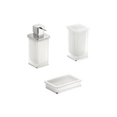 Immagine di Colombo Design LULÙ set da appoggio con dispenser sapone, porta sapone e bicchiere, finitura cromo SETLU005