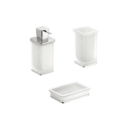 Immagine di Colombo Design LULÙ set da appoggio con dispenser sapone, porta sapone e bicchiere, finitura cromo SETLU005