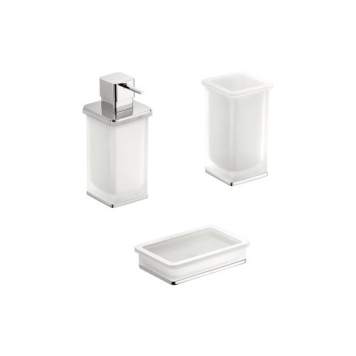 Immagine di Colombo Design LULÙ set da appoggio con dispenser sapone, porta sapone e bicchiere, finitura cromo SETLU005