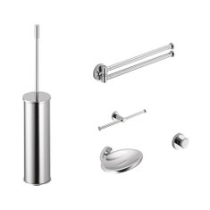Immagine di Colombo Design PLUS set a muro con porta scopino, porta rotolo doppio, appenditutto, porta sapone e porta salviette doppio, finitura cromo SETPL003
