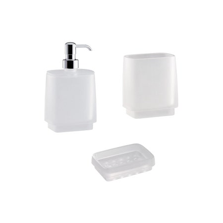 Immagine di Colombo Design TIME set da appoggio con dispenser sapone, porta sapone e bicchiere, finitura cromo SETTI005