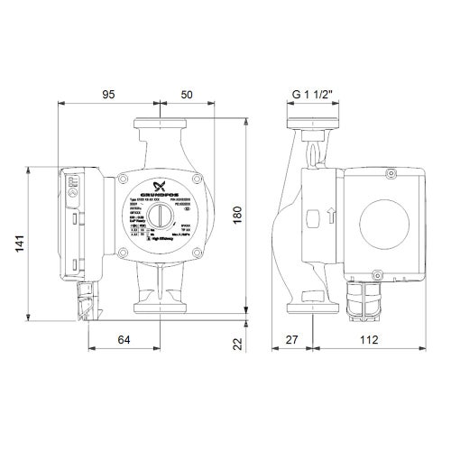 Immagine di Grundfos UPS2 25-80 180 Circolatore a rotore bagnato per impianti di riscaldamento domestici, bocche filettate G 1" 1/2, prevalenza max 8 m 98707853