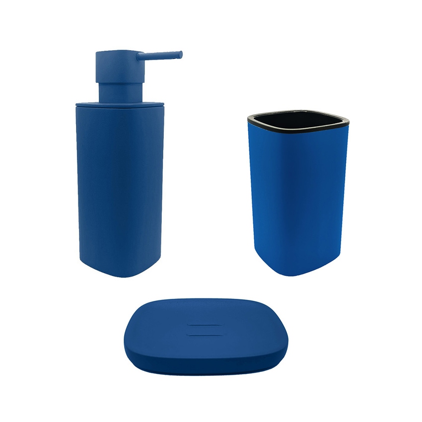 Immagine di Colombo Design TRENTA MOOD set d'appoggio con portasapone, dispenser sapone e porta bicchiere, colore capri blue SETRM002
